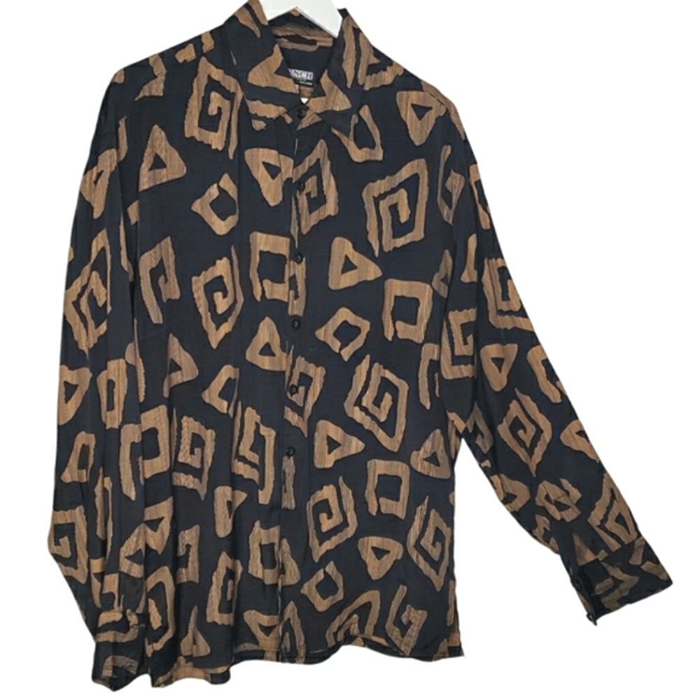Vintage Mens XL Mench Platinum Abstract Buttondown Cubana Mod Pop-Art Arts Shirt